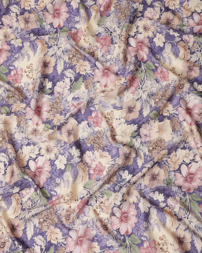 Lavender Purple Floral Print Viscose Twill Fabric