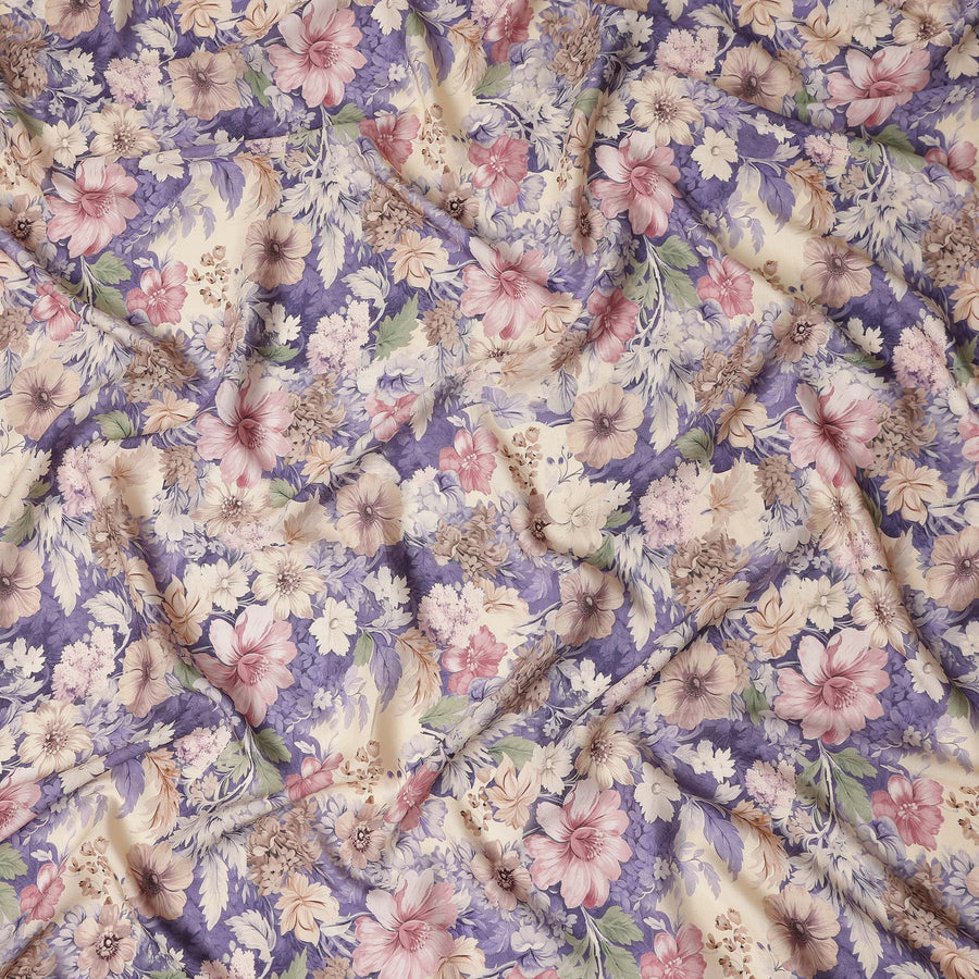 Lavender Purple Floral Print Viscose Twill Fabric