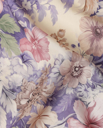 Lavender Purple Floral Print Viscose Twill Fabric