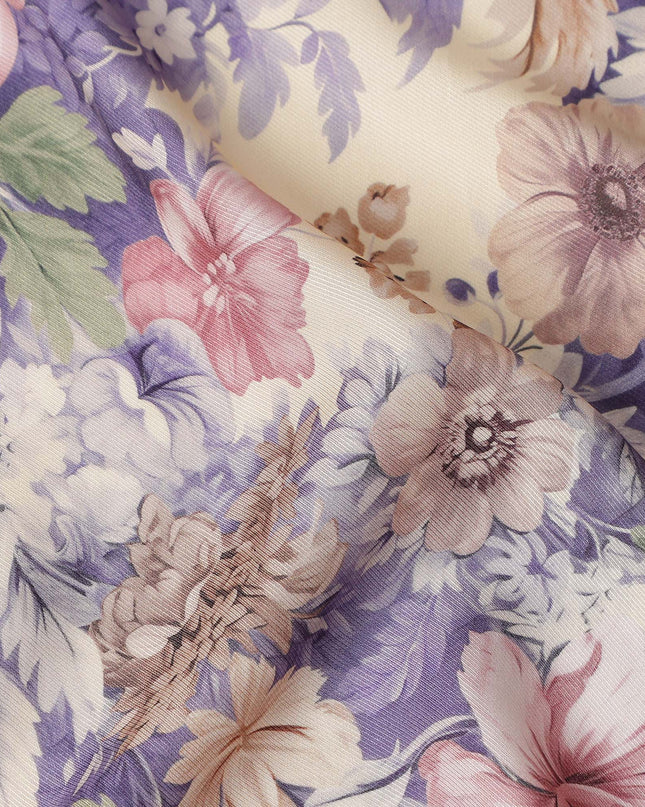 Lavender Purple Floral Print Viscose Twill Fabric