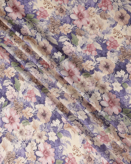 Lavender Purple Floral Print Viscose Twill Fabric