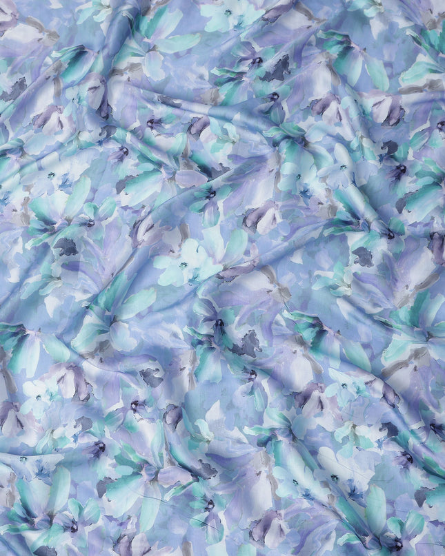 Blue Floral Satin Fabric 110cm