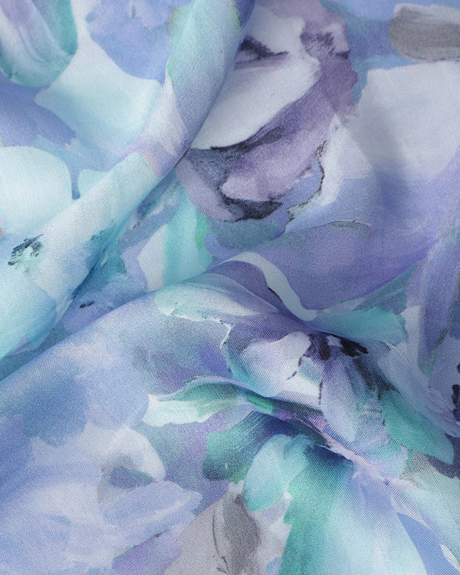 Blue Floral Satin Fabric 110cm