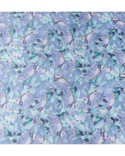 Blue Floral Satin Fabric 110cm