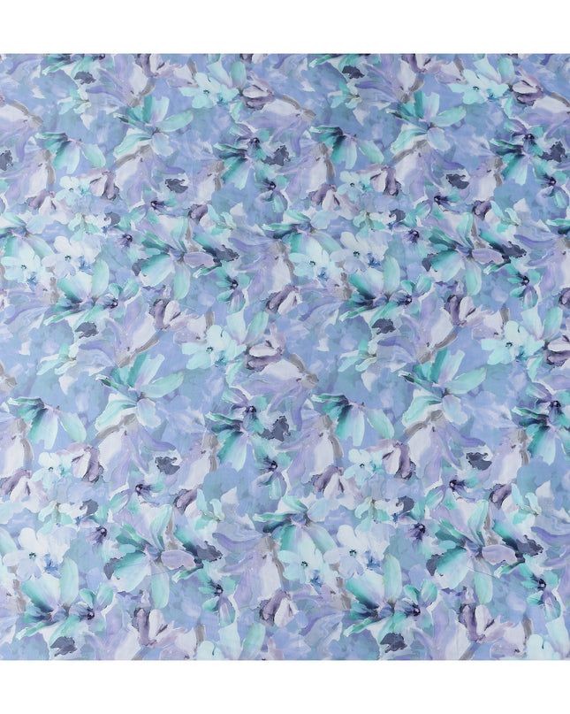 Blue Floral Satin Fabric 110cm