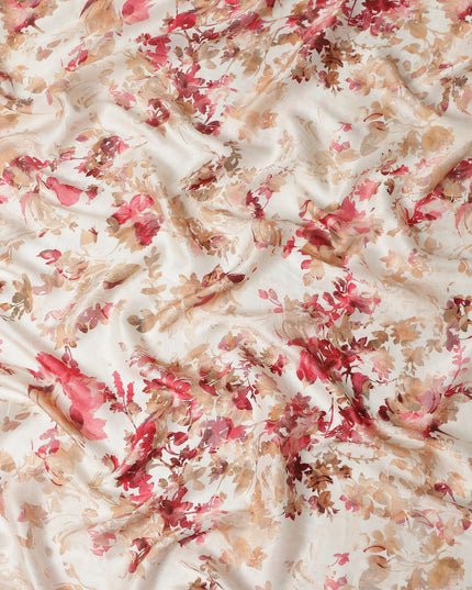Beige Floral Satin Fabric 110cm