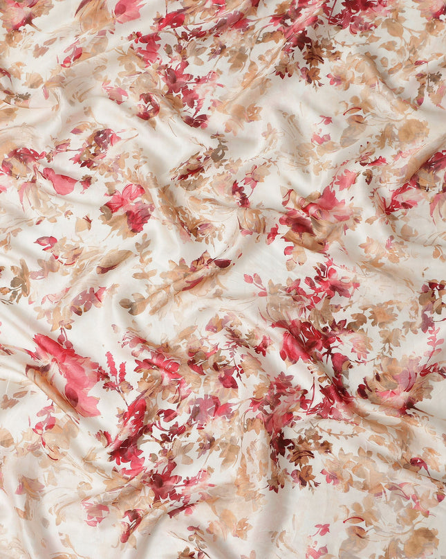 Beige Floral Satin Fabric 110cm