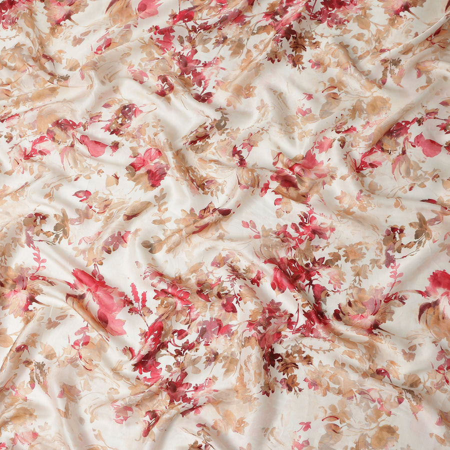 Beige Floral Satin Fabric 110cm
