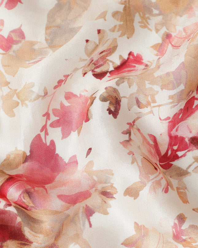 Beige Floral Satin Fabric 110cm