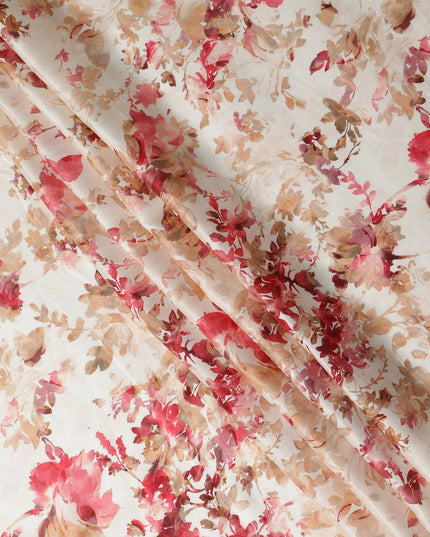 Beige Floral Satin Fabric 110cm