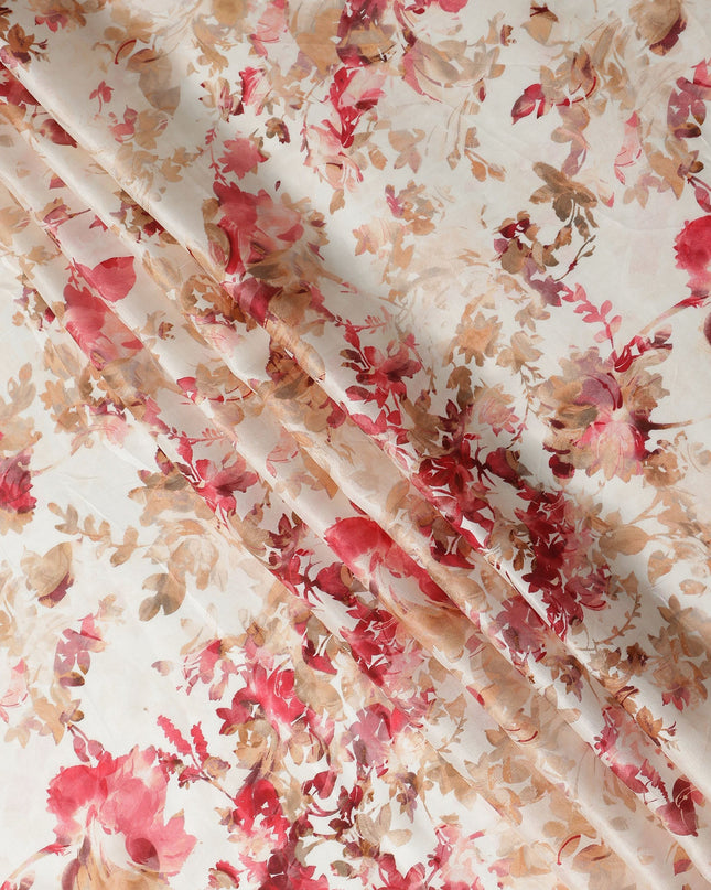 Beige Floral Satin Fabric 110cm
