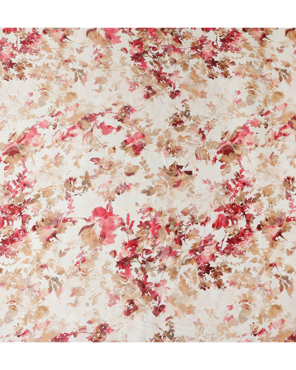 Beige Floral Satin Fabric 110cm