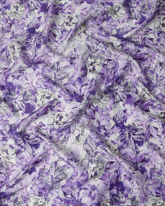 Purple Floral Satin Fabric 110cm