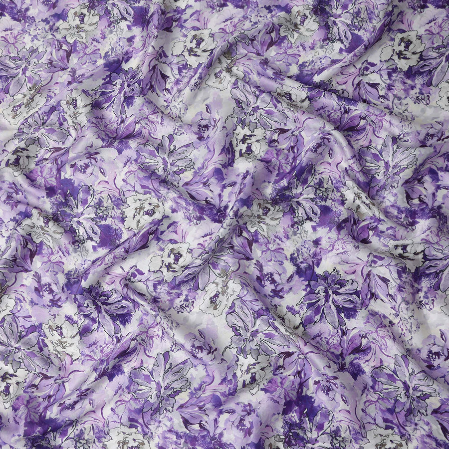 Purple Floral Satin Fabric 110cm