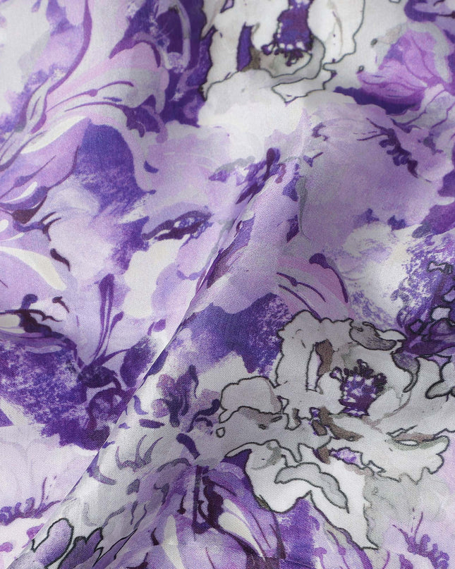 Purple Floral Satin Fabric 110cm