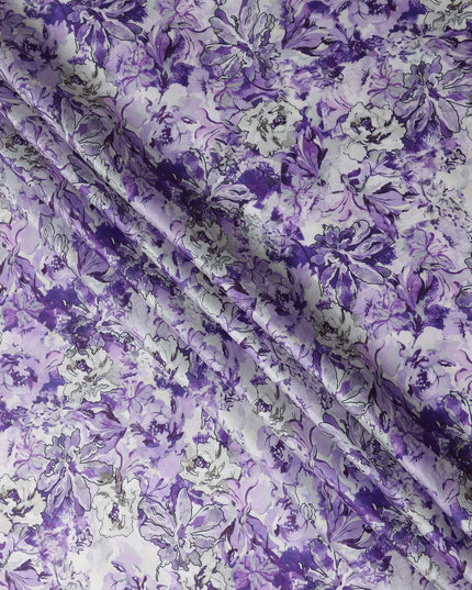 Purple Floral Satin Fabric 110cm