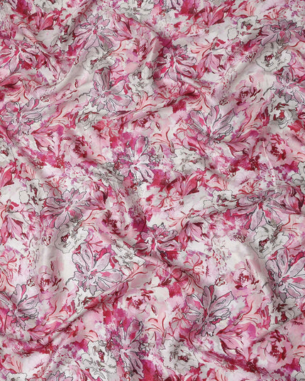 Pink Floral Satin Fabric 110cm