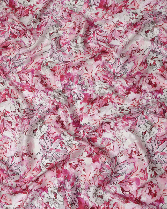 Pink Floral Satin Fabric 110cm