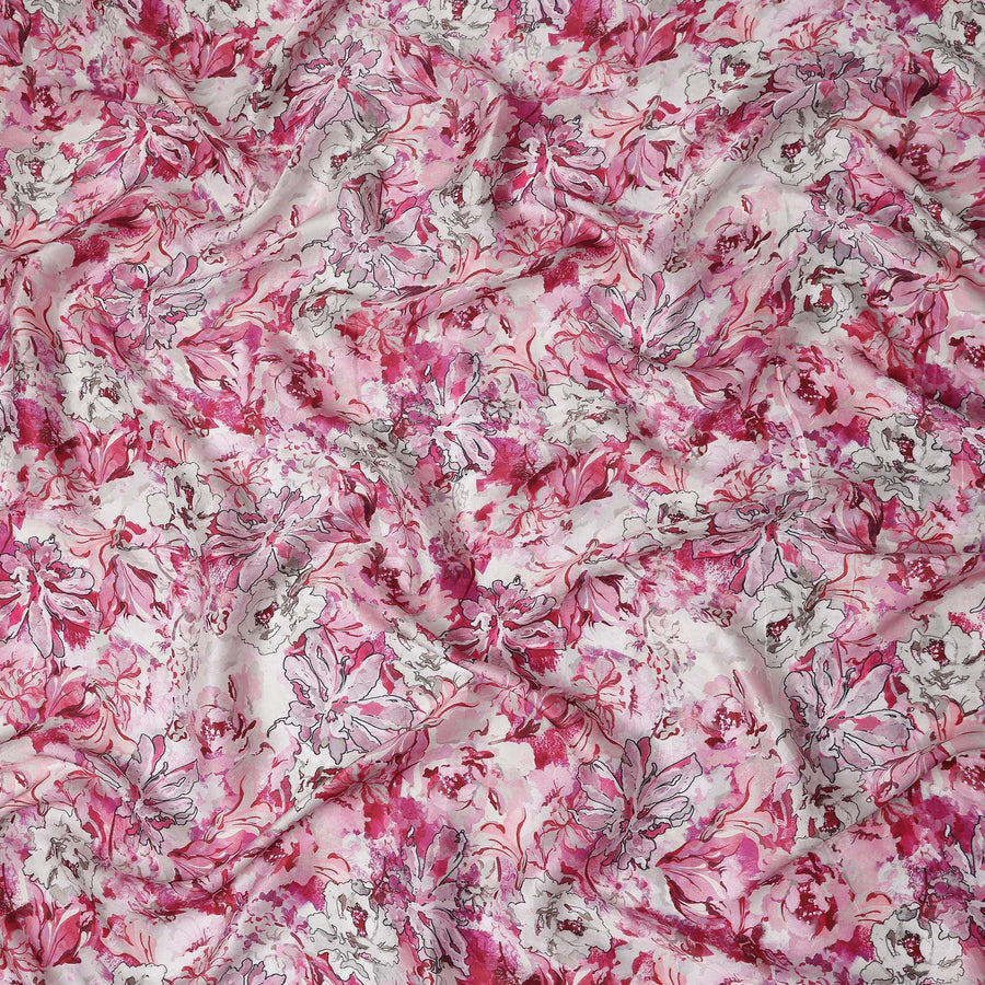 Pink Floral Satin Fabric 110cm