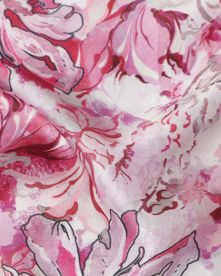 Pink Floral Satin Fabric 110cm