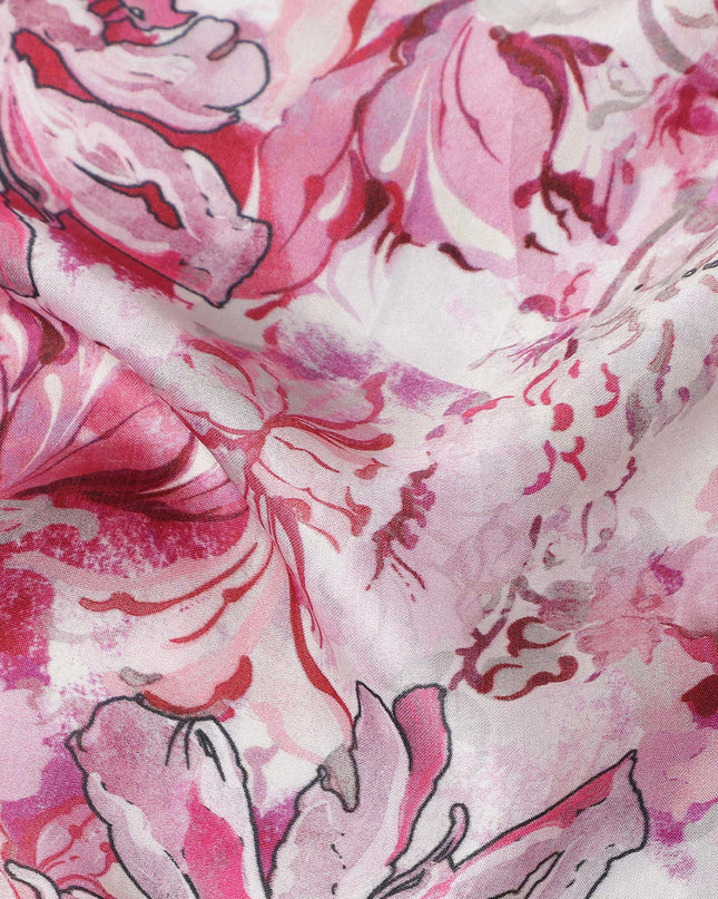 Pink Floral Satin Fabric 110cm