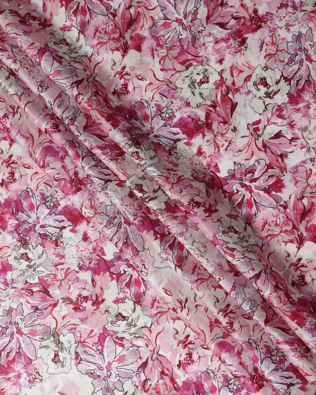 Pink Floral Satin Fabric 110cm