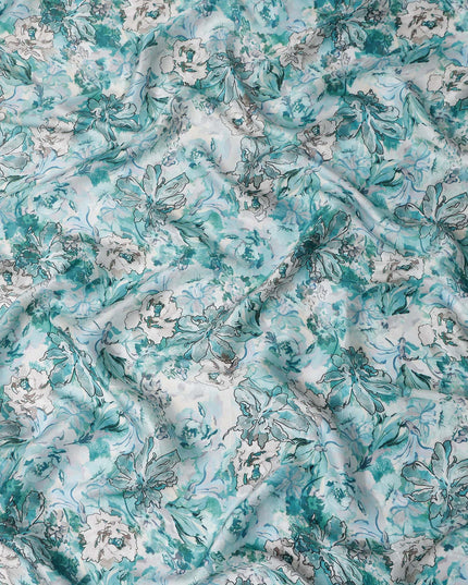 Green Floral Satin Fabric 110cm