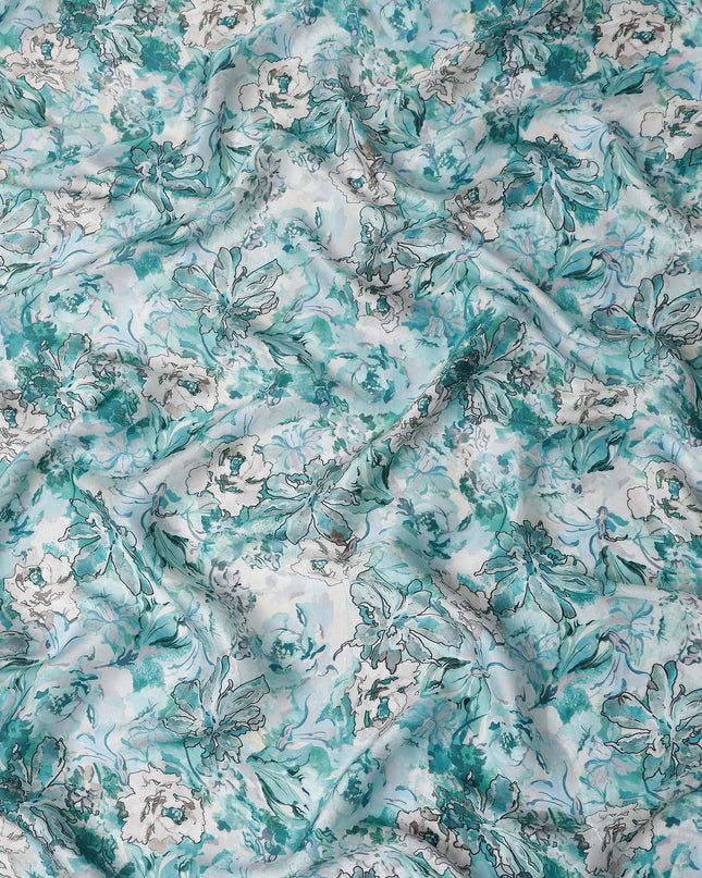 Green Floral Satin Fabric 110cm