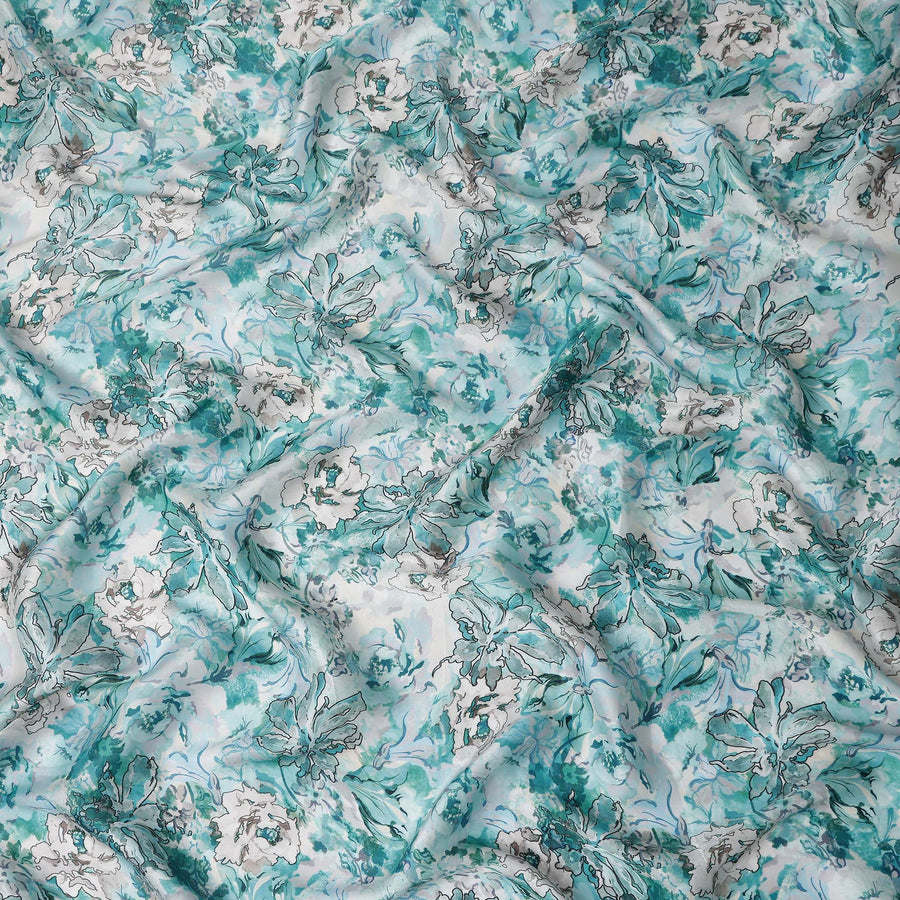 Green Floral Satin Fabric 110cm