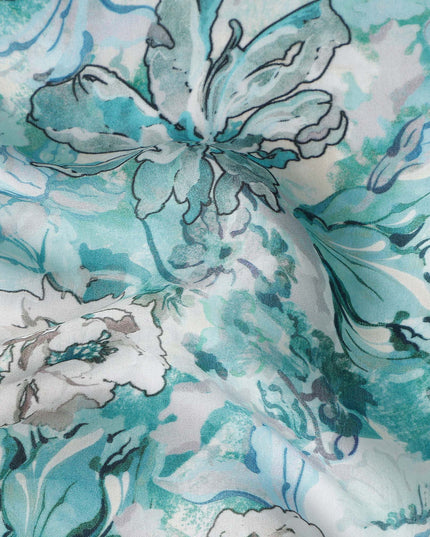 Green Floral Satin Fabric 110cm