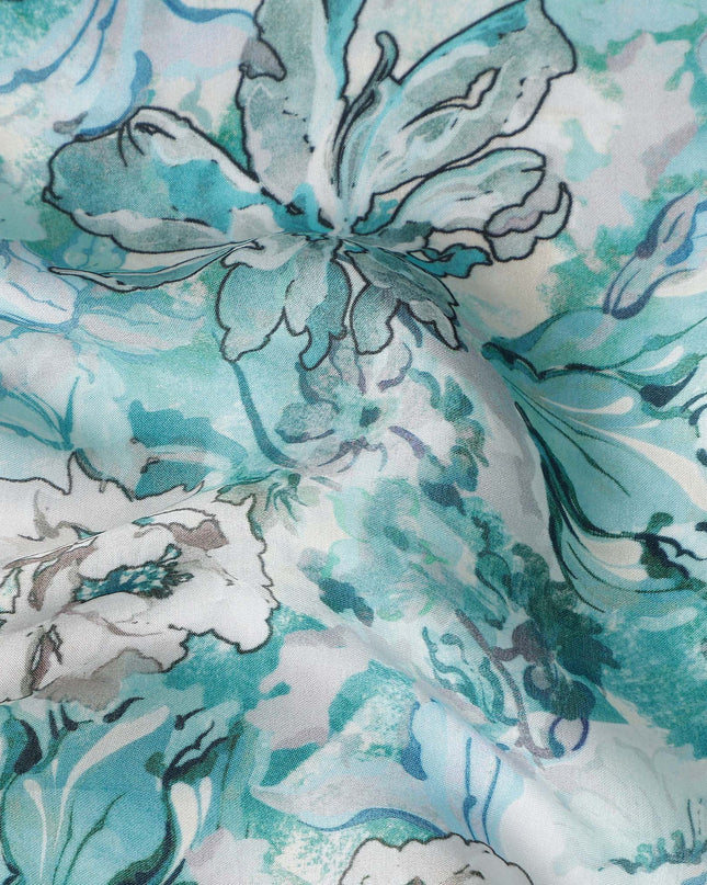 Green Floral Satin Fabric 110cm