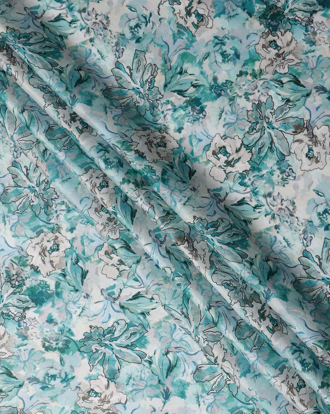 Green Floral Satin Fabric 110cm