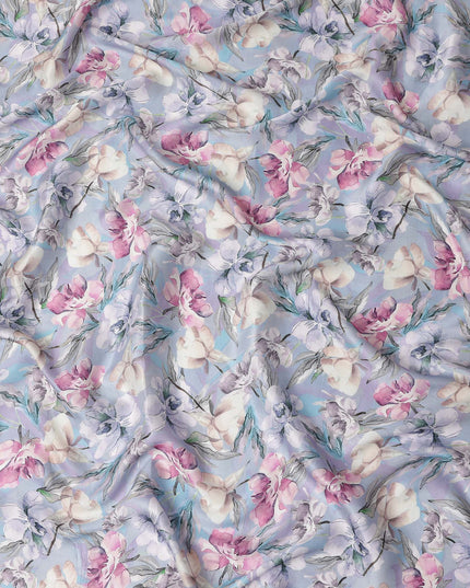 Purple Floral Satin Fabric 110cm