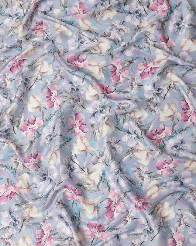 Purple Floral Satin Fabric 110cm