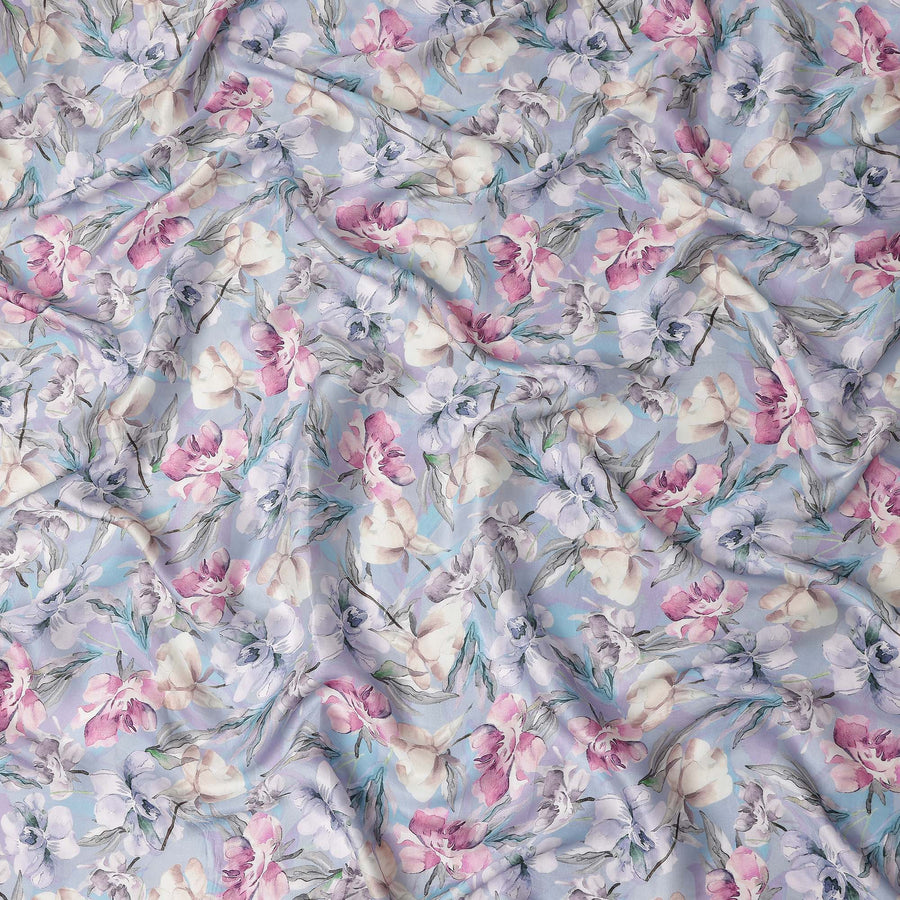 Purple Floral Satin Fabric 110cm