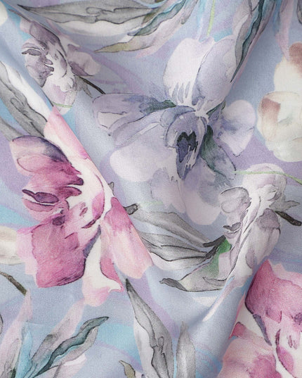 Purple Floral Satin Fabric 110cm