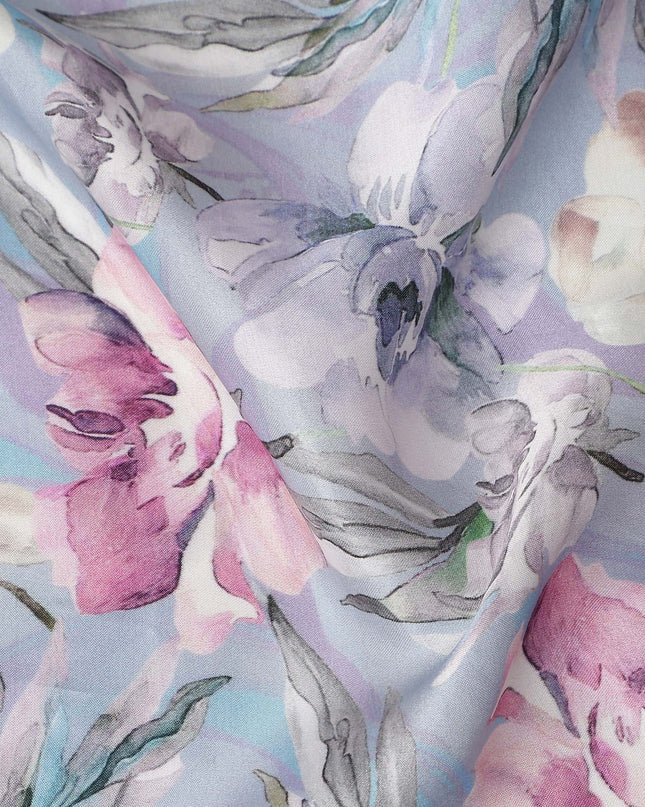 Purple Floral Satin Fabric 110cm
