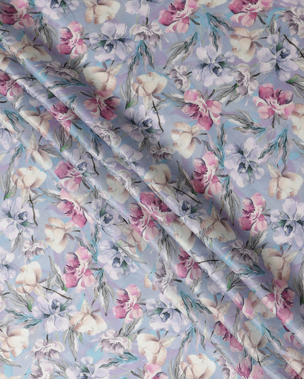 Purple Floral Satin Fabric 110cm