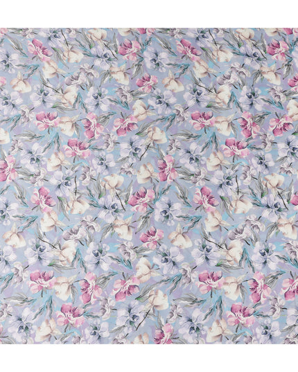 Purple Floral Satin Fabric 110cm
