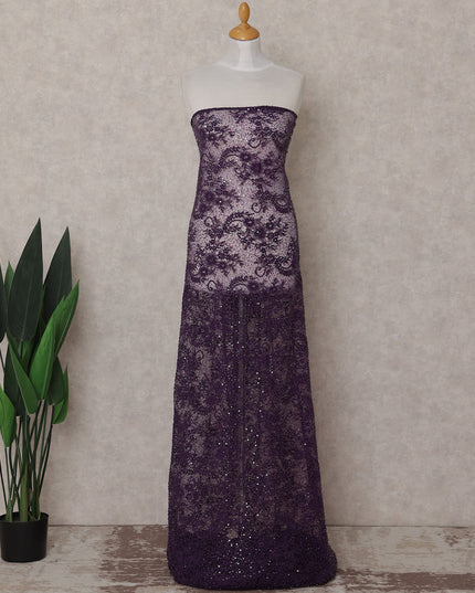 Deep Plum Purple Sequin Tulle Fabric 140cm | Regal Fabrics
