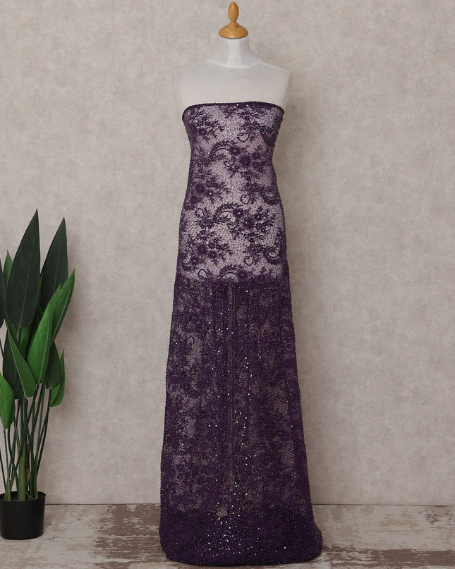 Deep Plum Purple Sequin Tulle Fabric 140cm | Regal Fabrics