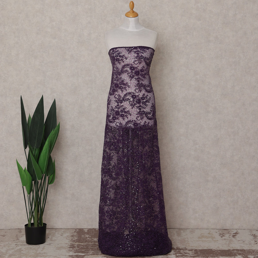 Deep Plum Purple Sequin Tulle Fabric 140cm | Regal Fabrics