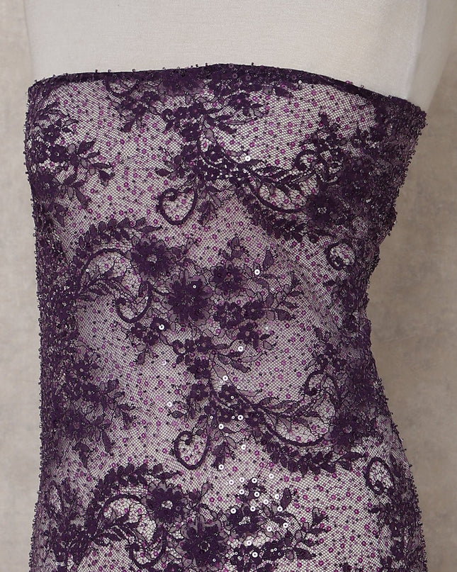 Deep Plum Purple Sequin Tulle Fabric 140cm | Regal Fabrics