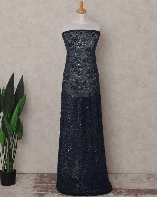 Midnight Navy Blue Sequin Tulle Fabric 140cm | Regal Fabrics
