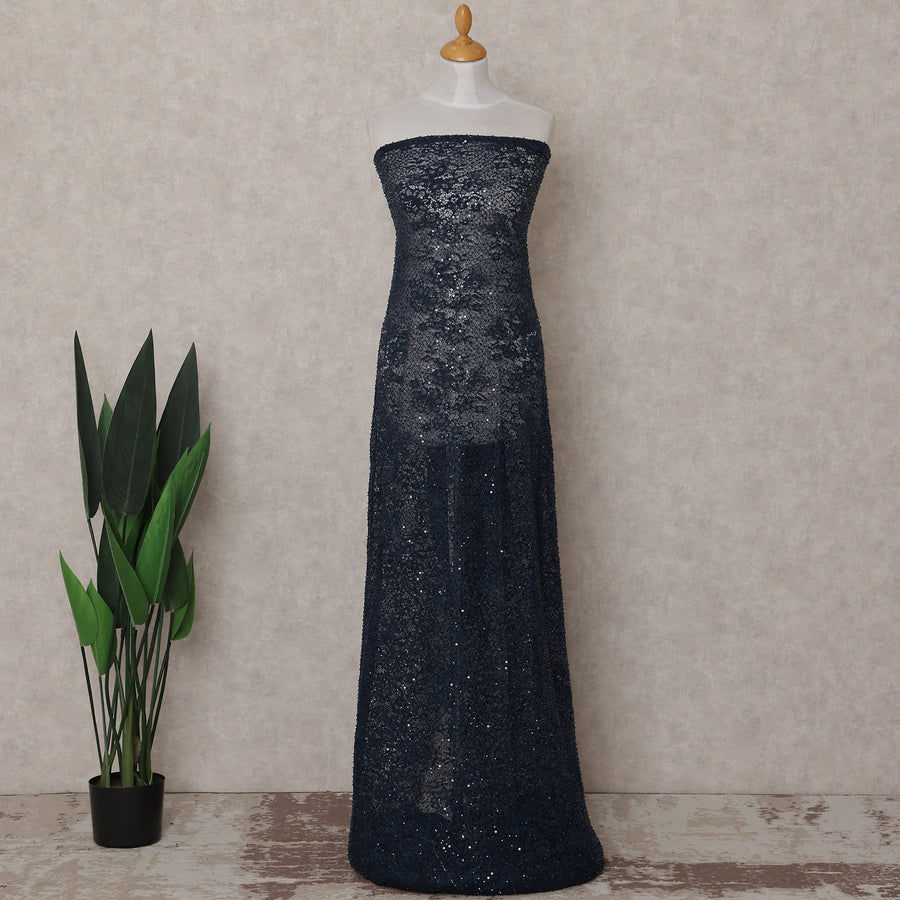 Midnight Navy Blue Sequin Tulle Fabric 140cm | Regal Fabrics