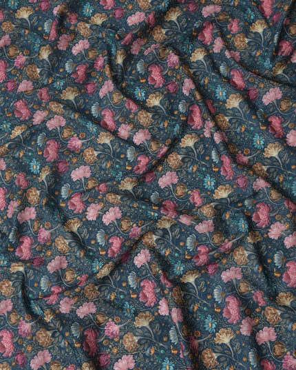 Indigo Navy Cotton Satin Fabric 110cm