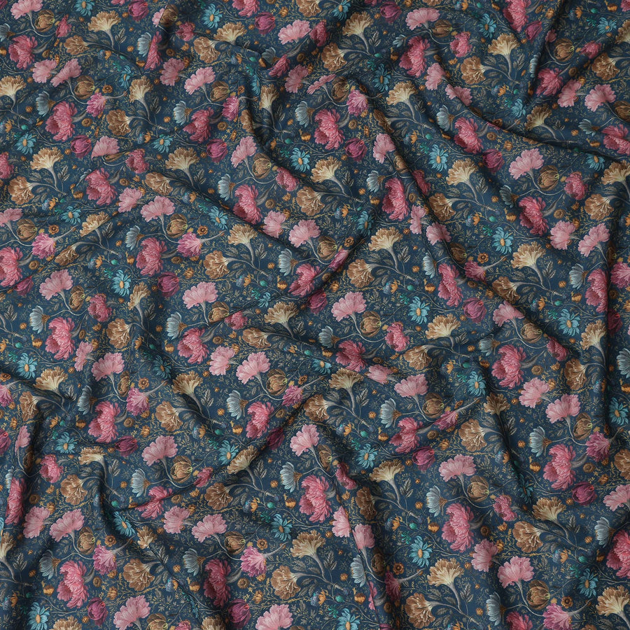 Indigo Navy Cotton Satin Fabric 110cm