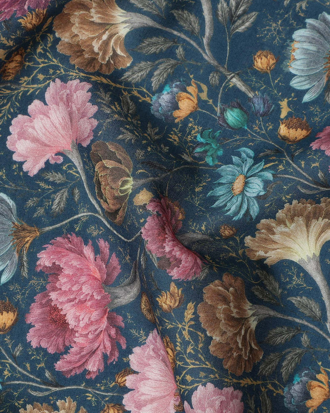 Indigo Navy Cotton Satin Fabric 110cm