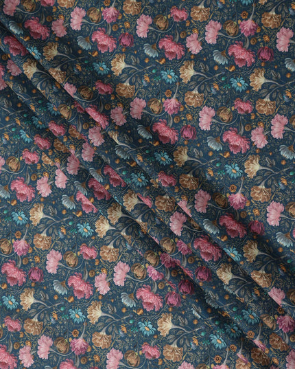 Indigo Navy Cotton Satin Fabric 110cm