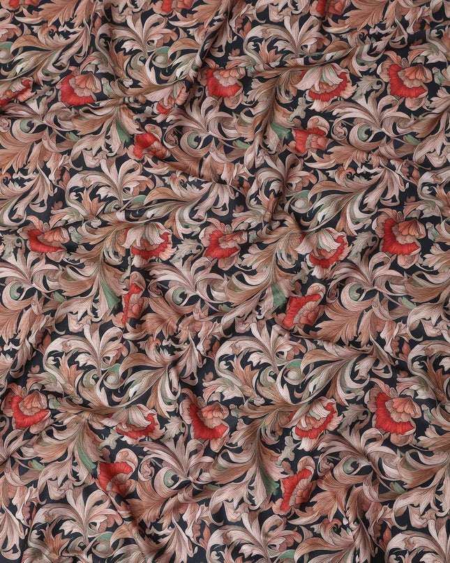 Navy Charcoal Cotton Lawn Printed Fabric 110cm